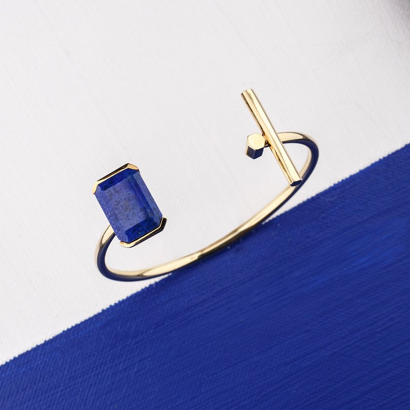 PARADEISOS series | Lapis Lazuli Elastic Bangle 925 Silver 18K Gold Plated - Bracelets - Gemstone Blue