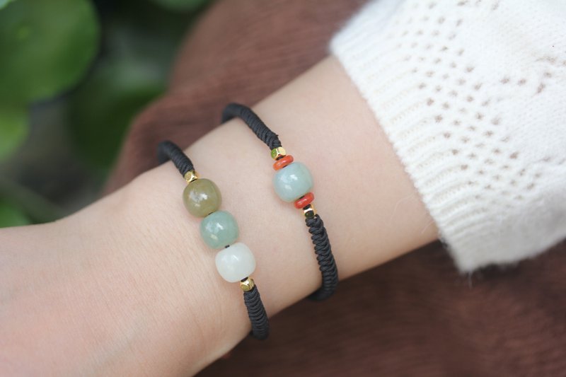 [三生三世] [You are the only one] Couple Bracelet Handmade Kumihimo Bracelet Natural Hetian Jade Bracelet - Bracelets - Jade 