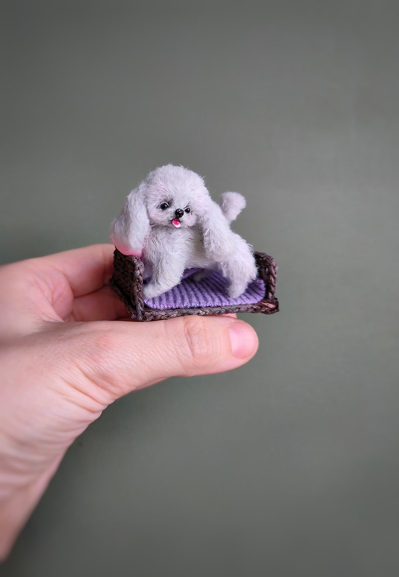 Miniature puppy silver poodle - cute pet for doll and dollhouse. Miniature dog - Stuffed Dolls & Figurines - Other Materials Gray