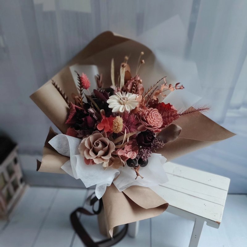 Korean-style bouquet - ready-made Maillard color Sola eternal dry diffused bouquet graduation teacher gift - Dried Flowers & Bouquets - Plants & Flowers Brown