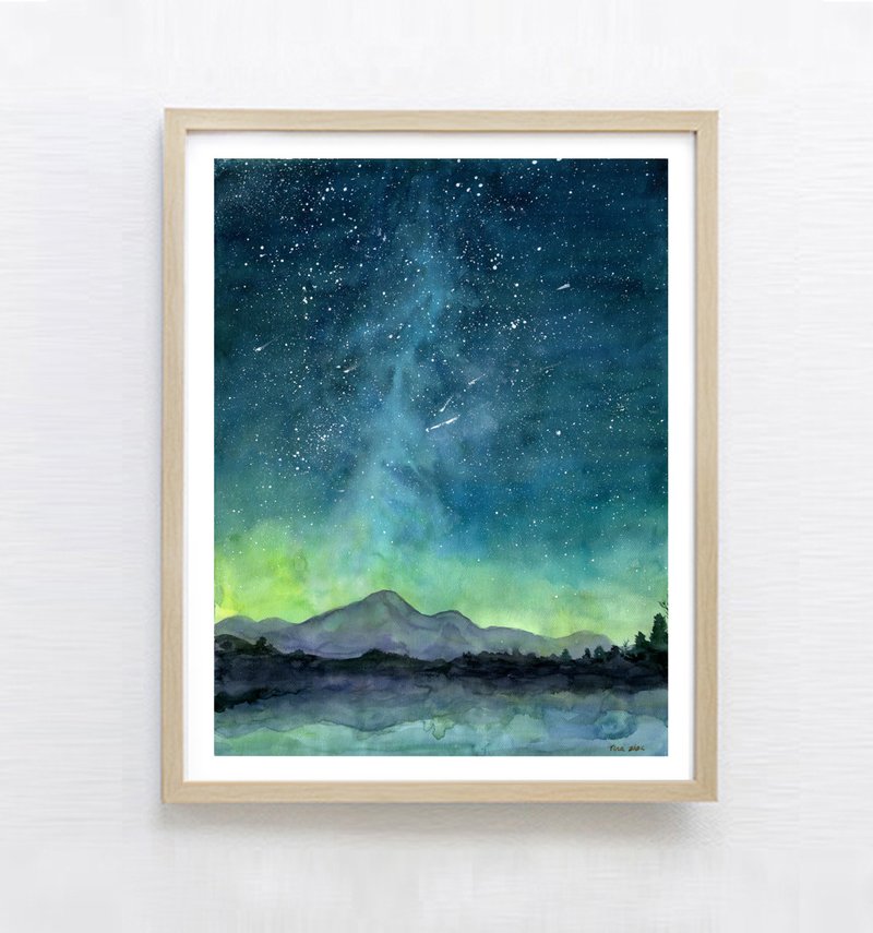 北歐風居家海報-星空水彩畫-復制畫-臥室裝飾畫-送禮-海報 - 海報/掛畫/掛布 - 紙 