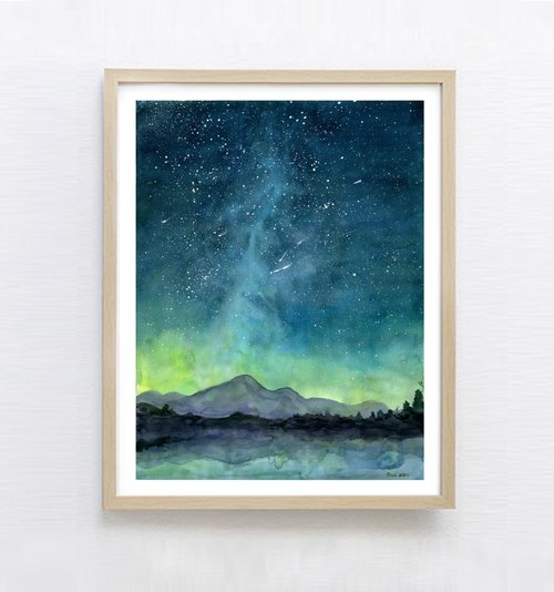 324art 北歐風居家海報-星空水彩畫-復制畫-臥室裝飾畫-送禮-海報