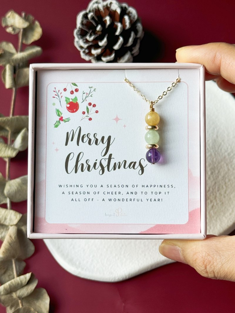 Christmas Gift | Attractive Wealth Blonde Crystal Green Aventurine Amethyst Natural Stone Crystal Necklace - สร้อยคอ - โลหะ สีม่วง