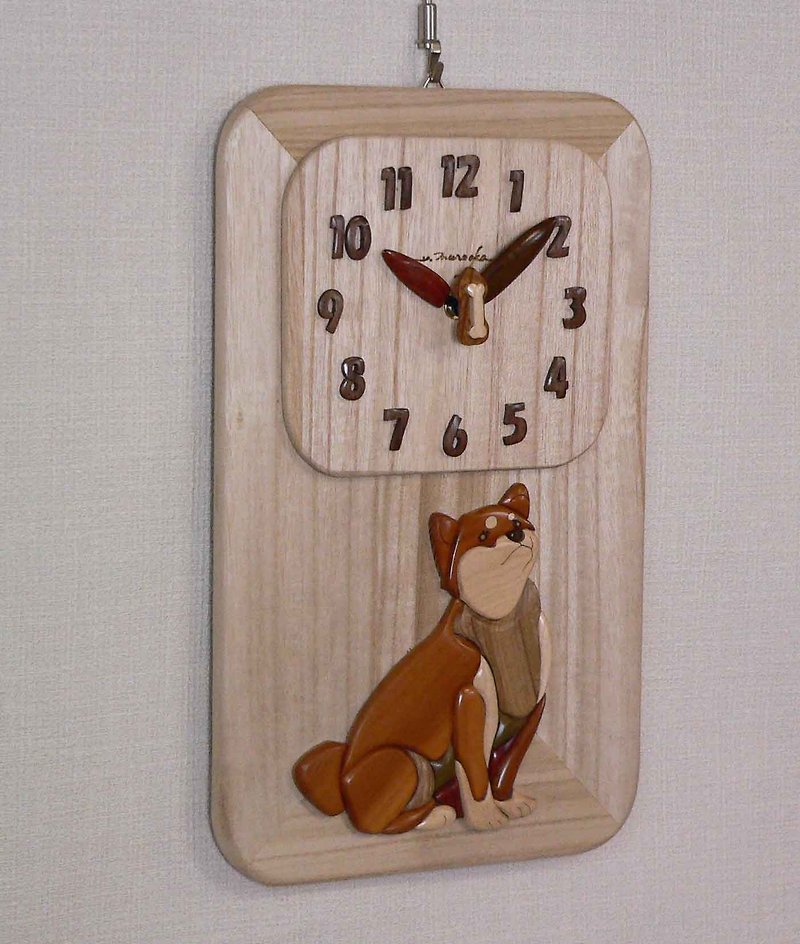 掛け時計　柴犬 - 時鐘/鬧鐘 - 木頭 咖啡色