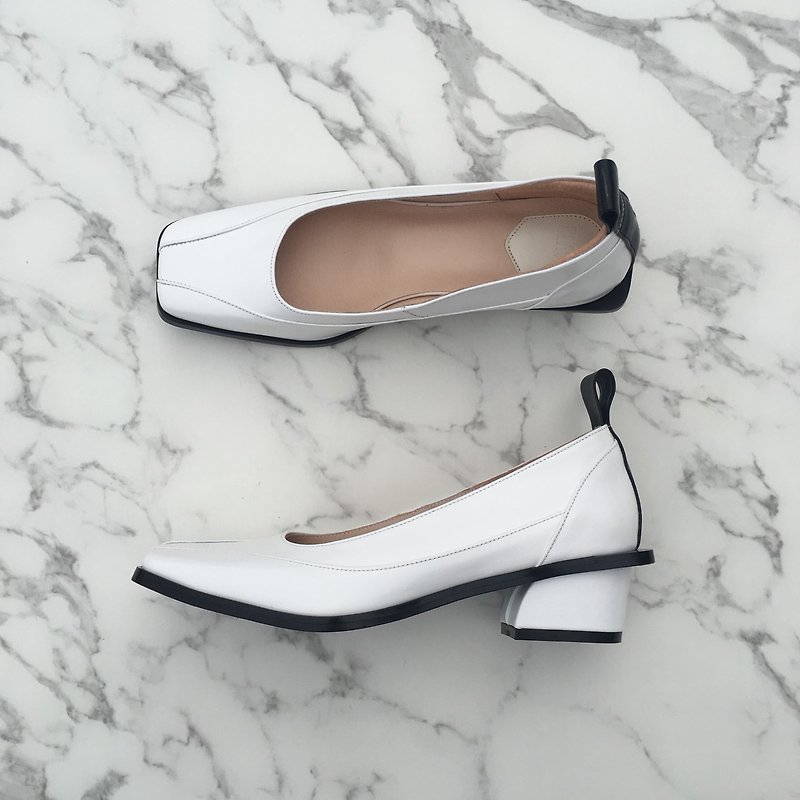 Retro Art  /  Handmade pumps -White - Women's Casual Shoes - Genuine Leather White