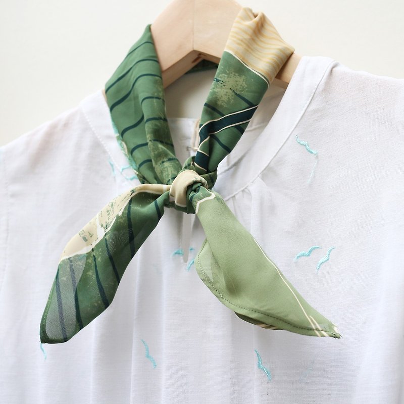 JOJA │ Japan old cloth system handmade long scarf / scarf / hair band / hand belt - ผ้าพันคอ - ผ้าฝ้าย/ผ้าลินิน สีเขียว