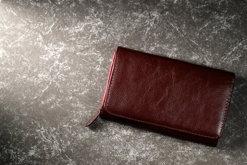 Leather handmade clip - simple plain color - กระเป๋าสตางค์ - หนังแท้ สีนำ้ตาล