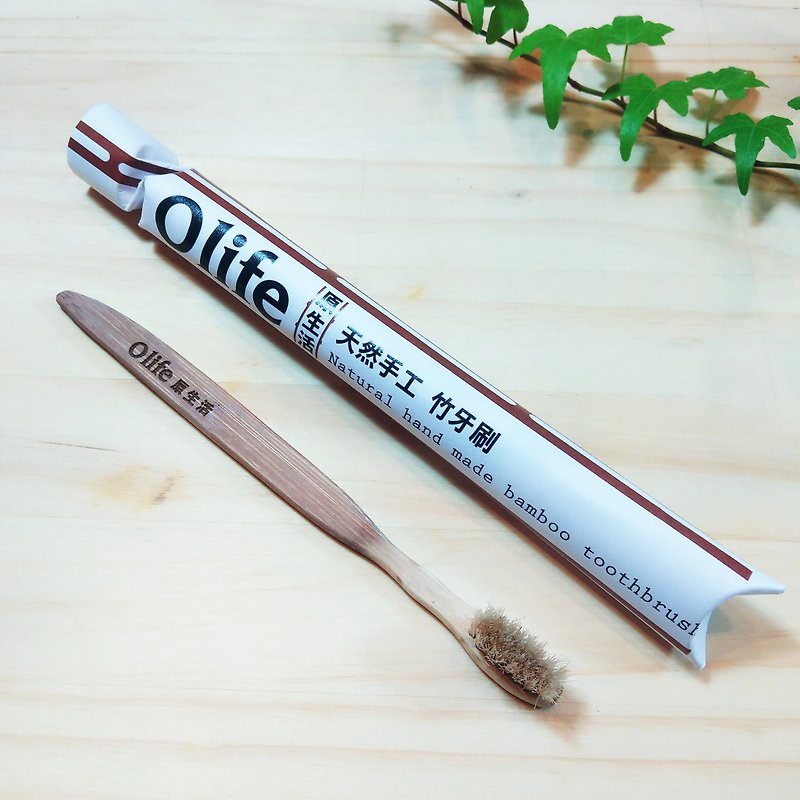Olife original natural handmade bamboo toothbrush [Moderate soft white horse wool gradient] - Other - Bamboo Brown