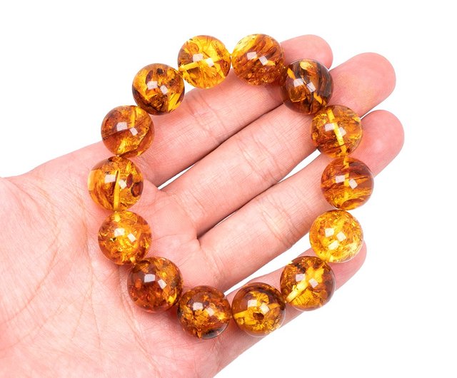 Zhengjia Jewelry] 花琥珀トップ爆金ゴールド琥珀 15.8-16.3mmゴールド