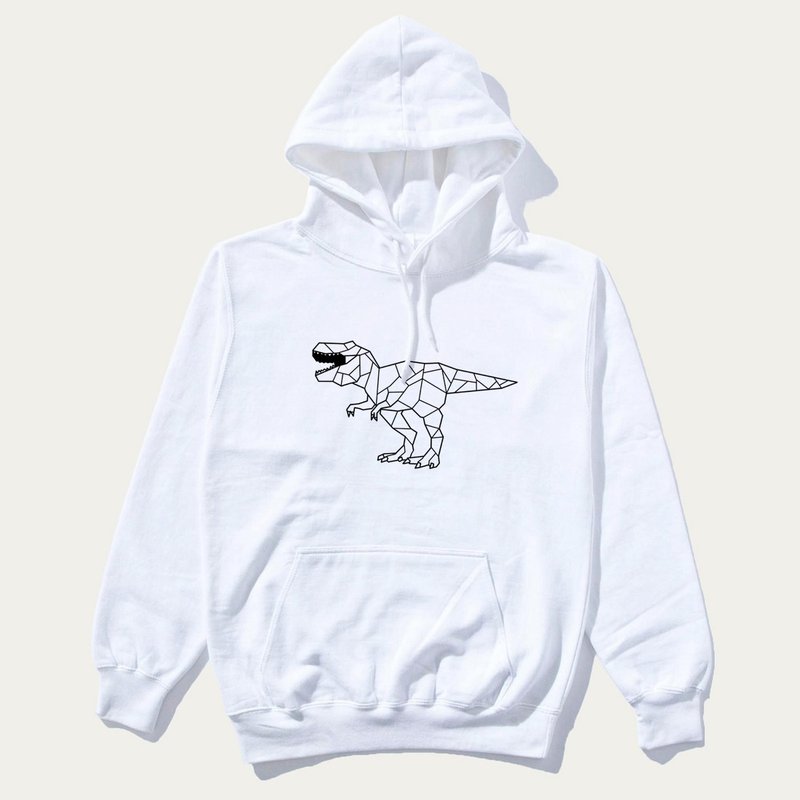 Dino Geometric T Rex 前圖 帽T 刷毛 中性版 白色 幾何恐龍秋冬 - 女上衣/長袖上衣 - 棉．麻 白色