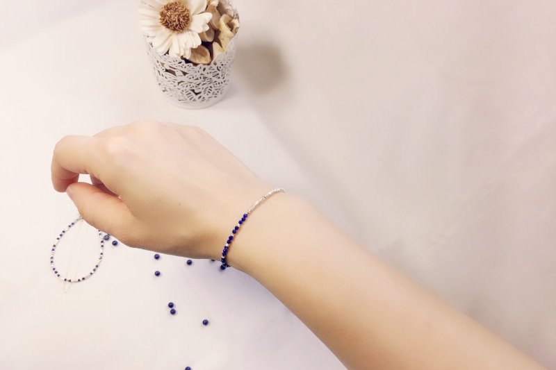 //Extremely fine: fine Silver lapis lazuli bracelet // S925 sterling silver natural stone crystal handmade - สร้อยข้อมือ - เงิน สีน้ำเงิน