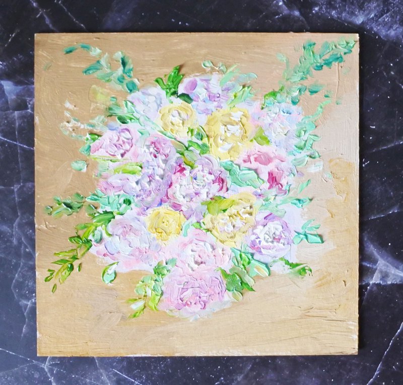 Oil painting Bouquet of pink peonies - 壁貼/牆壁裝飾 - 壓克力 粉紅色