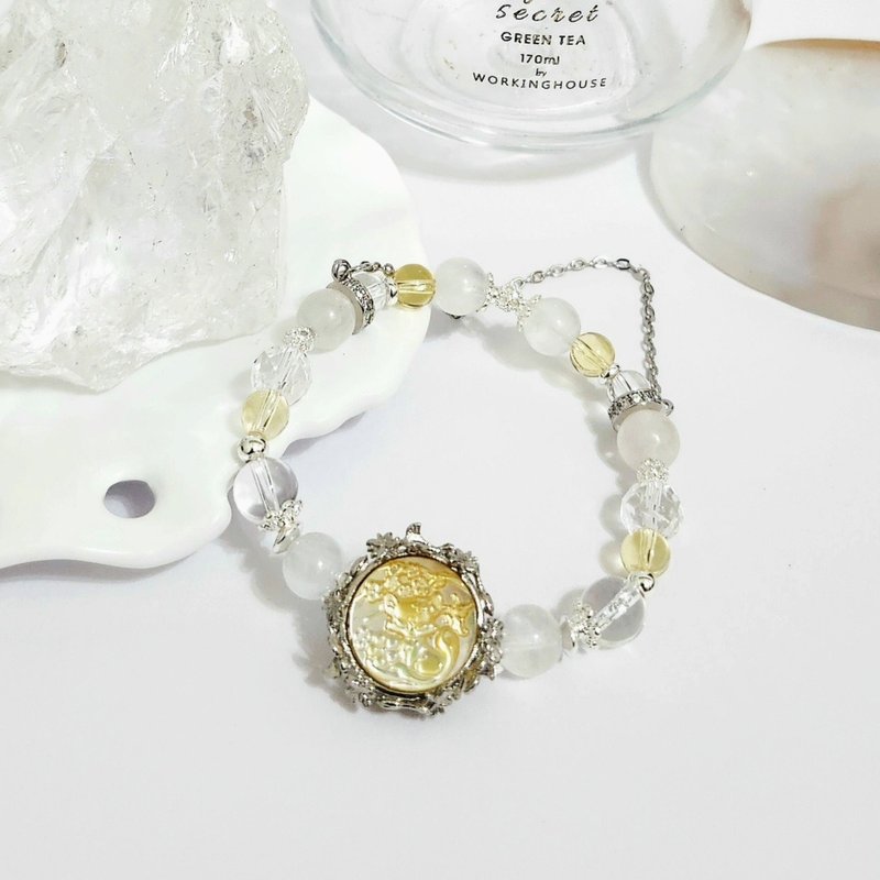 黃母貝九尾狐設計手鍊/增強直覺、平衡情緒、招財招桃花之搭配水 - 手鍊/手環 - 水晶 黃色