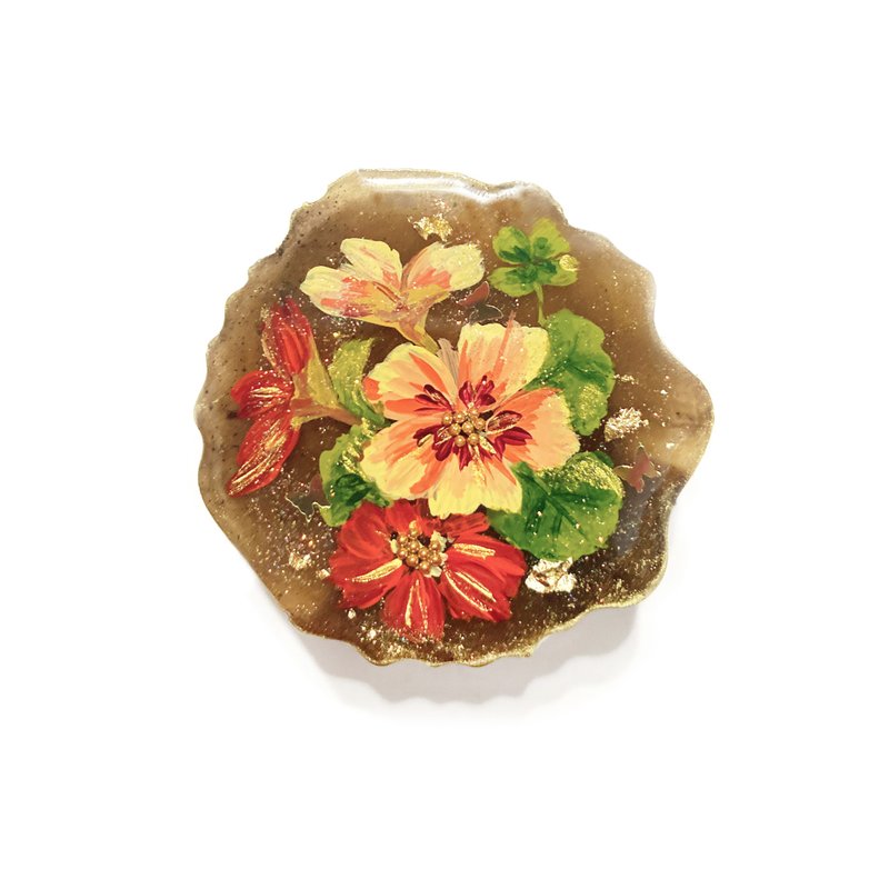 日本樹脂咖啡色純手繪花朵髮夾.髮飾 - 髮夾/髮圈 - 樹脂 咖啡色