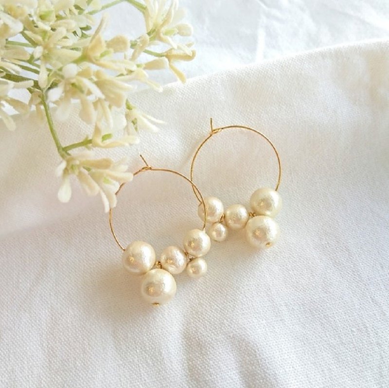 14kgf, cotton pearl hoop earrings, non-hole earrings - Earrings & Clip-ons - Pearl Gold