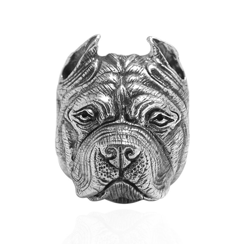 Pitbull Animal Shaped Engraved Sterling Silver Ring | Ring Recommendation (Single Price) - General Rings - Sterling Silver Silver