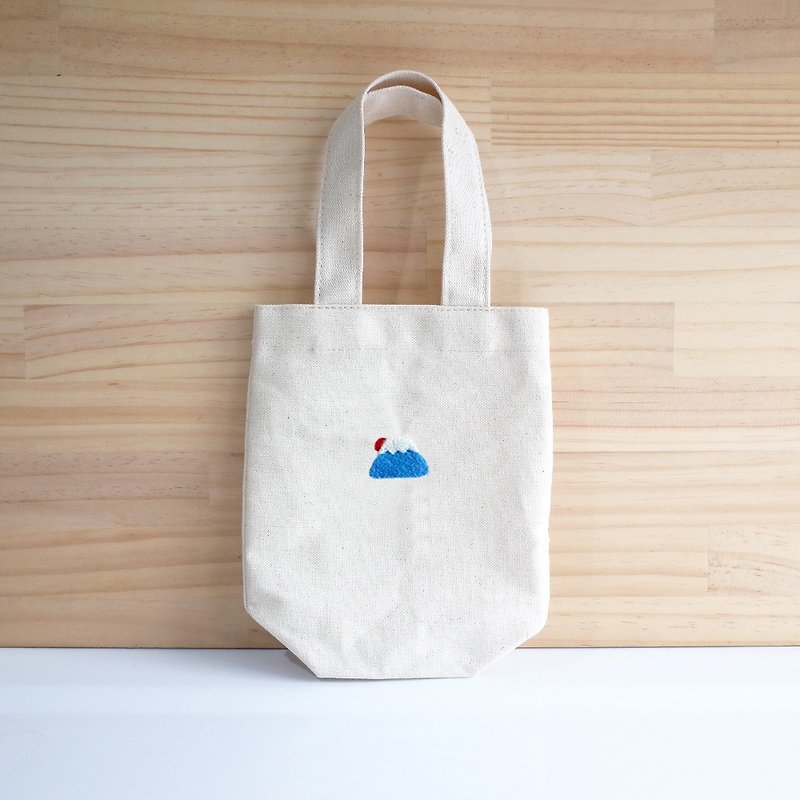 【Q-cute】飲料提袋系列-太陽富士山-可加字 - 飲料提袋/杯袋/杯套 - 棉．麻 藍色