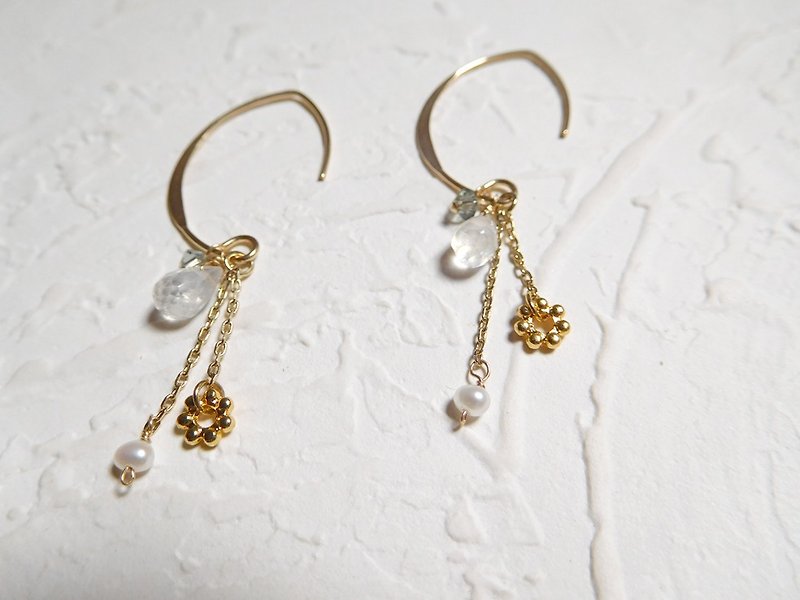 14K package gold elegant long oval C-type ear lunar tassel tassel earrings - Earrings & Clip-ons - Paper Silver