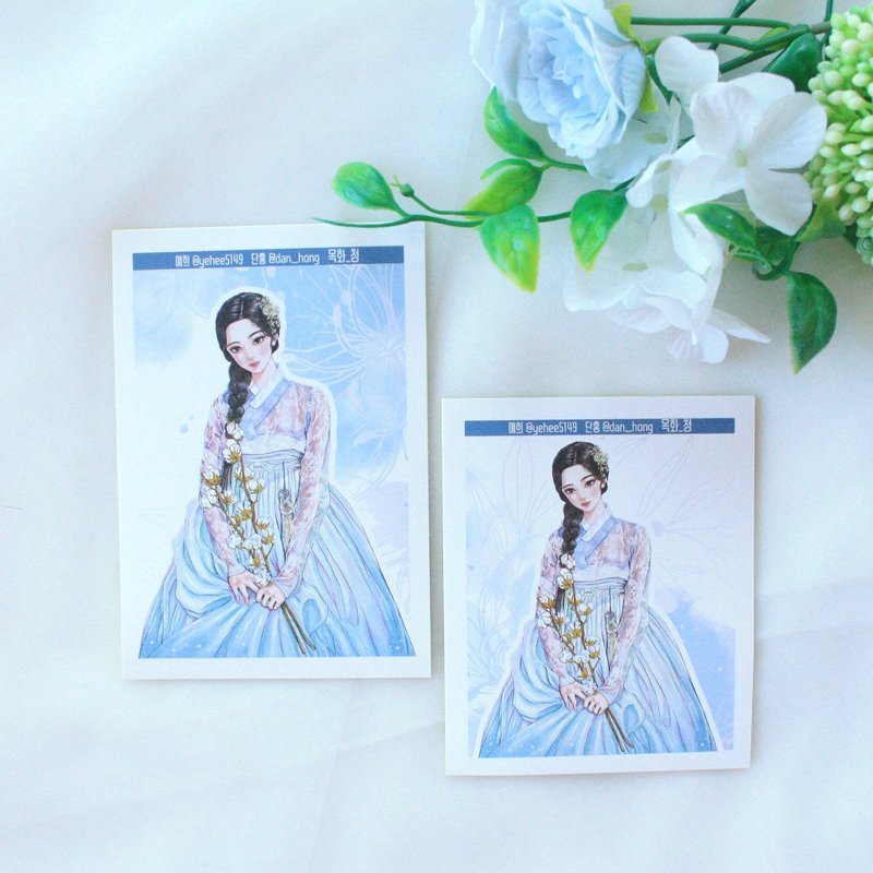 yehee_Oriental Hanbok Sticker_mockhwa_blue_v2 - สติกเกอร์ - กระดาษ 