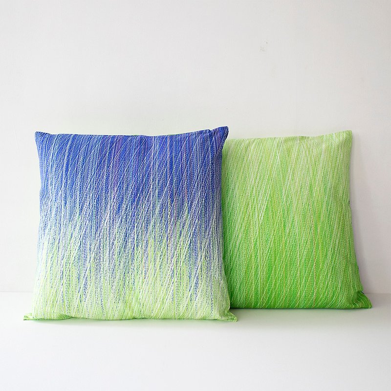 Cushion Cover_Blue × Green - หมอน - ผ้าฝ้าย/ผ้าลินิน สีน้ำเงิน