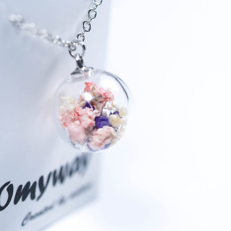Love Homework-OMYWAYピンクジプソフィラ花永遠の花ガラス玉飾りネックレス1.4センチ - チョーカー - ガラス ホワイト