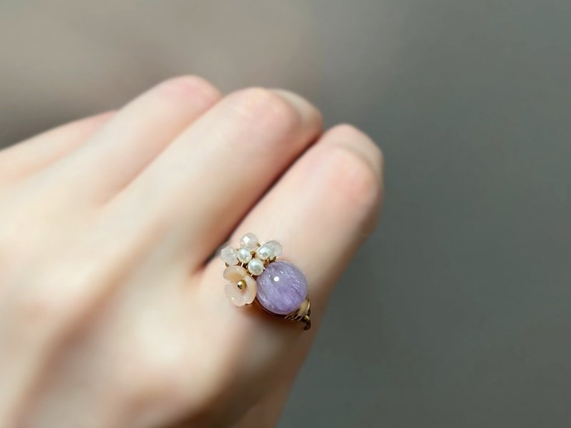 Maries garden - Lavender amethyst and pink flower wire ring - General Rings - Gemstone Purple