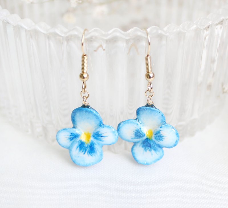 Handmade Heartsease earrings (Blue) - Earrings & Clip-ons - Clay Blue