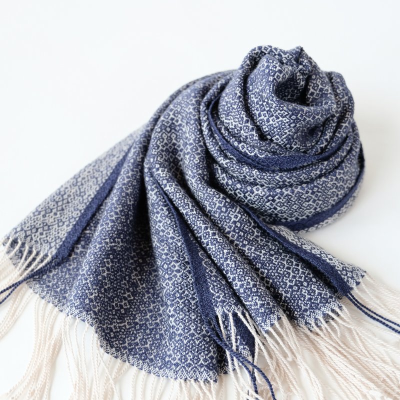 Cashmere 手織りカシミヤシルクストール【珠華05】 - 圍巾/披肩 - 其他材質 藍色