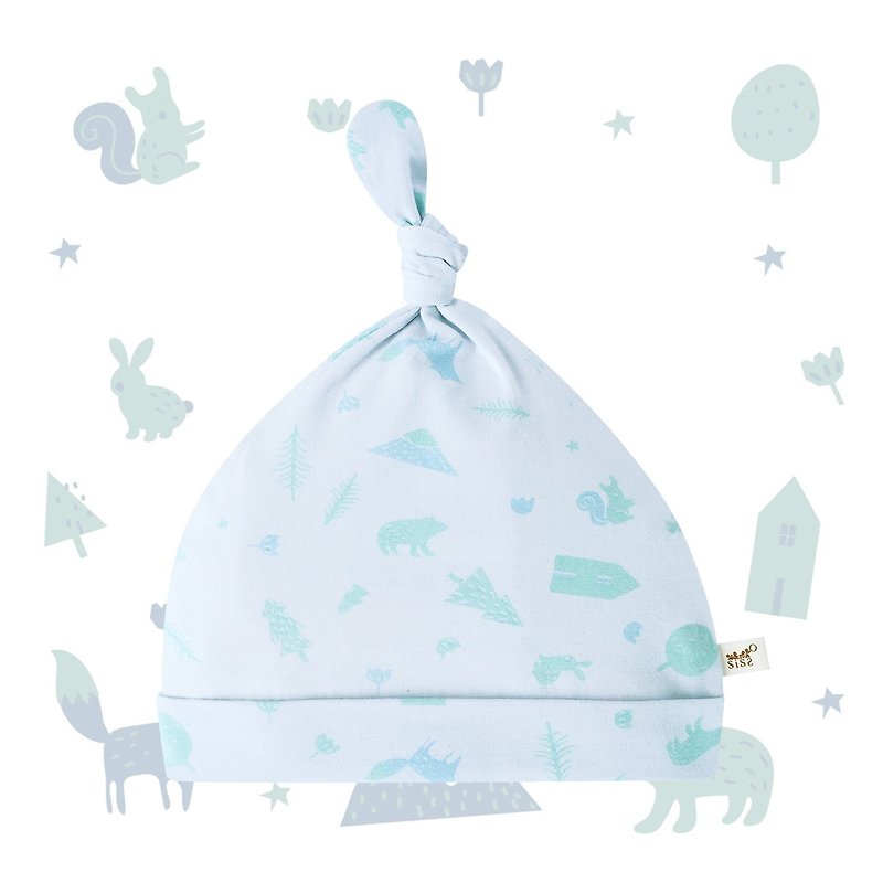【SISSO有機棉】北歐小兔可愛嬰兒帽(小藍) - 嬰兒帽/髮帶 - 棉．麻 白色