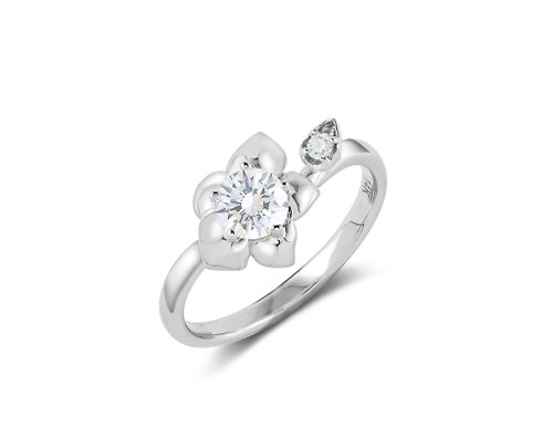 Majade Jewelry Design 莫桑石14k白金鑽石訂婚戒指 非傳統蘭花結婚戒指 大自然花卉戒指