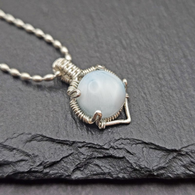 Larimar Wire Wrapped Pendant , Silver - สร้อยคอ - เงินแท้ สีน้ำเงิน