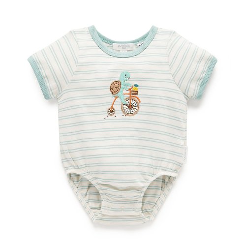 Purebaby有機棉 澳洲Purebaby有機棉嬰兒短袖包屁衣/新生兒 連身衣 烏龜條紋