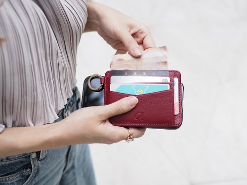 Charin June (Burgundy) : Multi-card holder, card case, slim wallet, Red wallet