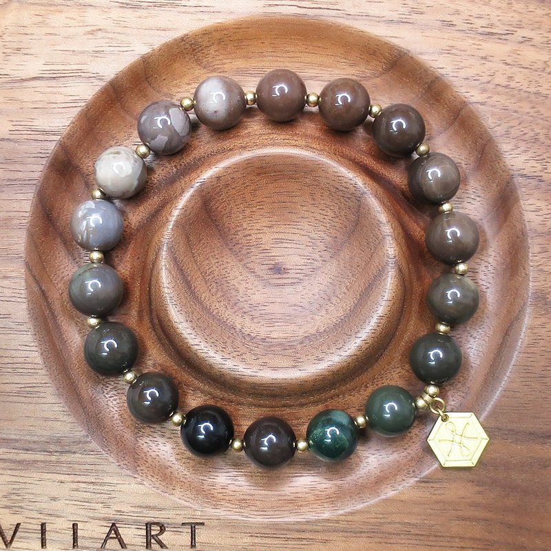 VIIART。春泥。阿拉善瑪瑙黃銅手環|天然石大地色系串珠手鍊手環 - 手鍊/手環 - 銅/黃銅 咖啡色