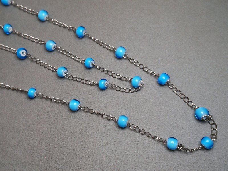 #GN047 Murano Glass Beads Necklace - สร้อยคอ - แก้ว สีน้ำเงิน