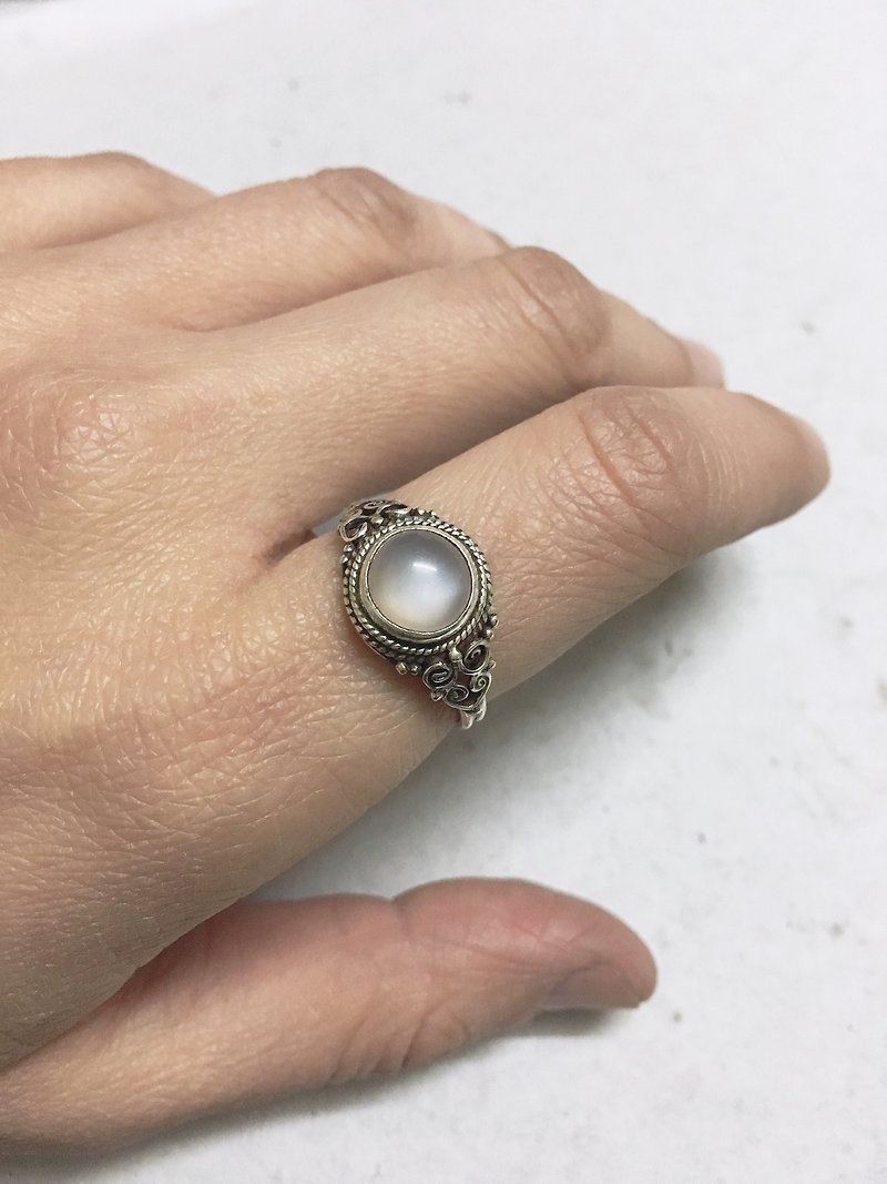 2只 白月光石 戒指 尼泊爾 手工製 925純銀 - 戒指 - 半寶石 