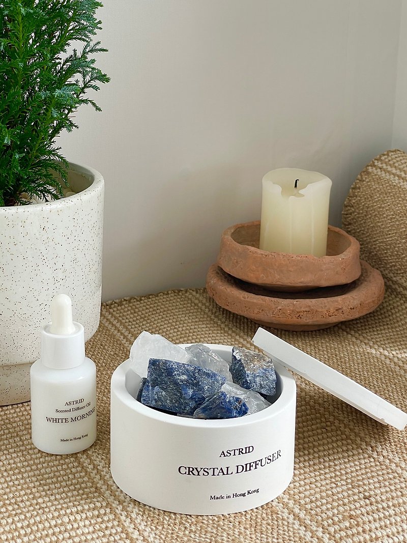 Sodalite x Clear Quartz Crystal Diffuser Set - Fragrances - Other Materials White