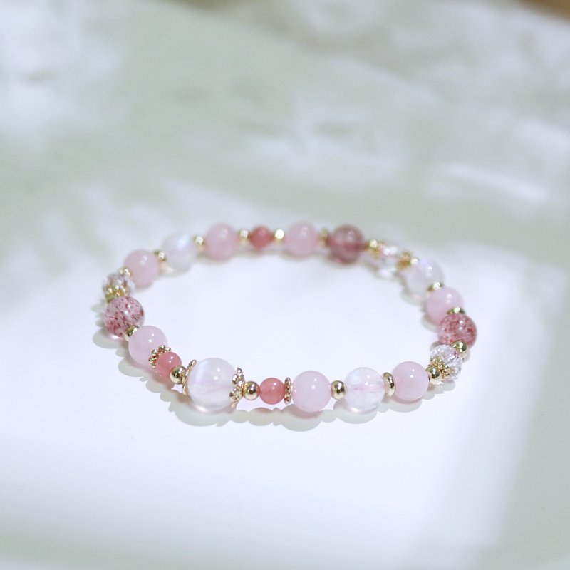 Natural Stone Series 4 Moonstone Powder Crystal Stone Strawberry Crystal White Crystal Bracelet/Strong Peach Blossom/ - Bracelets - Gemstone Pink