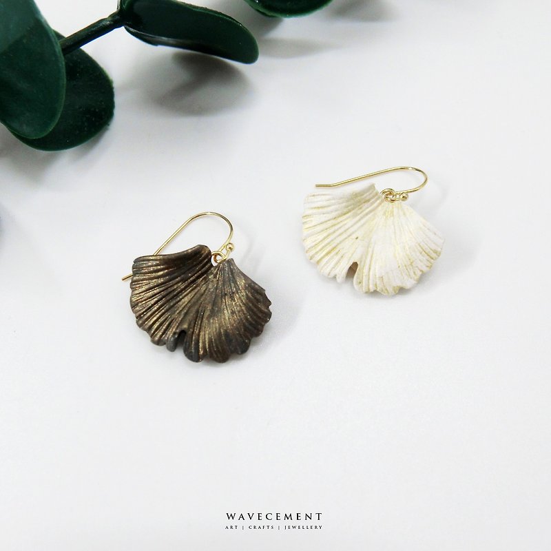 Natural Series - Ginkgo-Gold Long Cement Pendant Diffuser Earrings - Earrings & Clip-ons - Cement Gold