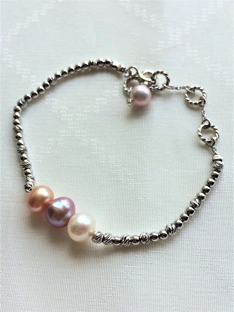 100% own design 925 sterling silver three-color freshwater pearl bracelet - Bracelets - Pearl Multicolor