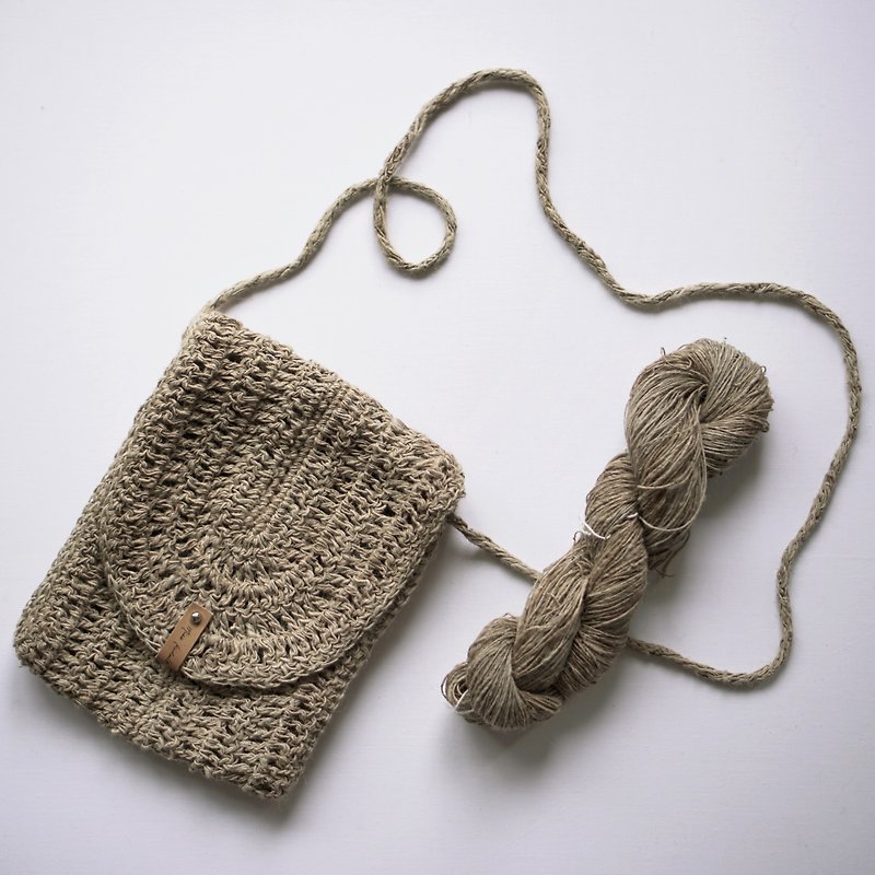 / DIY knitting material bag/ nettle half moon messenger bag knitting handmade material - Knitting, Embroidery, Felted Wool & Sewing - Cotton & Hemp Khaki