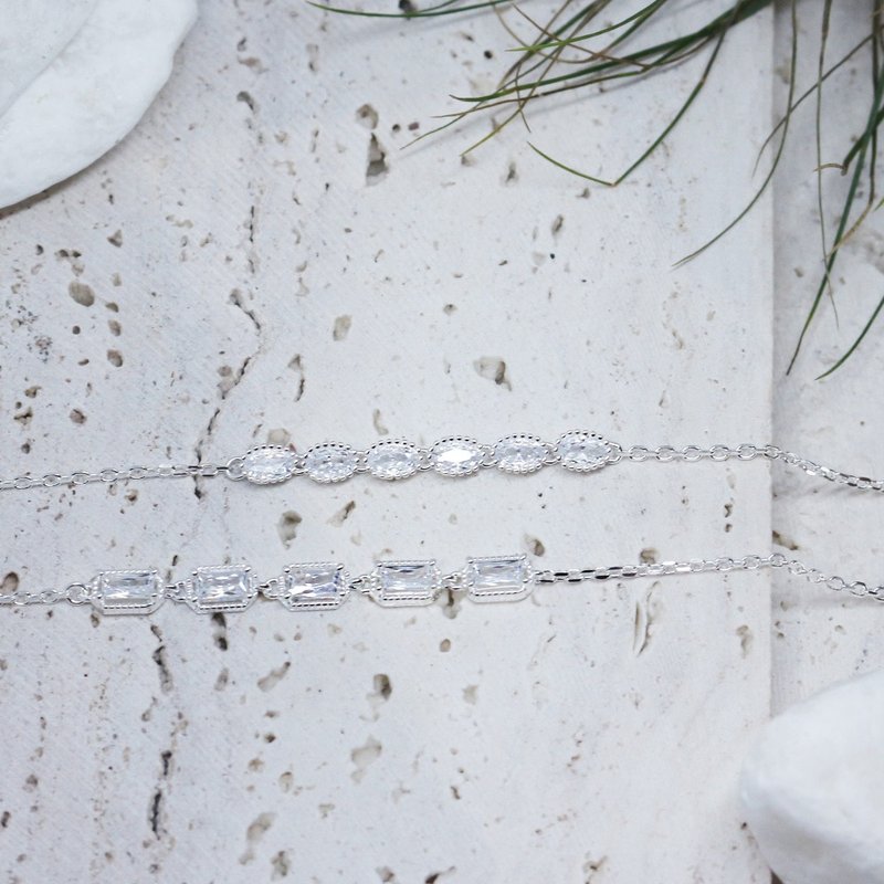 [Silver Jewelry] Ice Crystal | Rectangular | Oval | Stone Sterling Silver Bracelet | - สร้อยข้อมือ - เงินแท้ สีเงิน