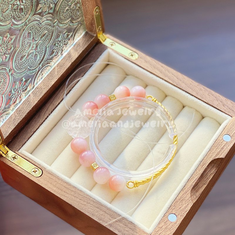 Amelia Jewelry丨胭脂雪丨粉晶雕刻狐仙蜜桃鹽源瑪瑙原創設計手串 - 手鍊/手環 - 水晶 粉紅色
