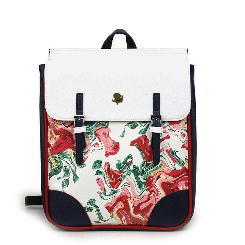 stephy Guoguo Red White Floral Floral Women's Art Illustration Backpack / Backpack Backpack / Fashion Shoulder Bag - Backpacks - Eco-Friendly Materials 