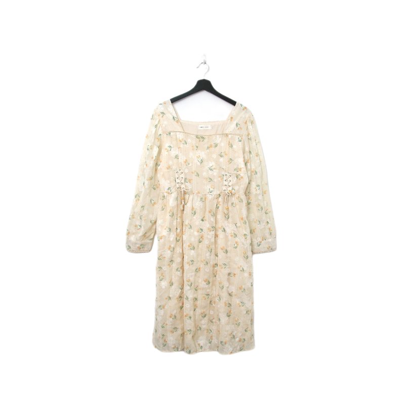 Back to Green-復古長袖洋裝 清新碎花 綁帶g-30//vintage dress - 洋裝/連身裙 - 棉．麻 