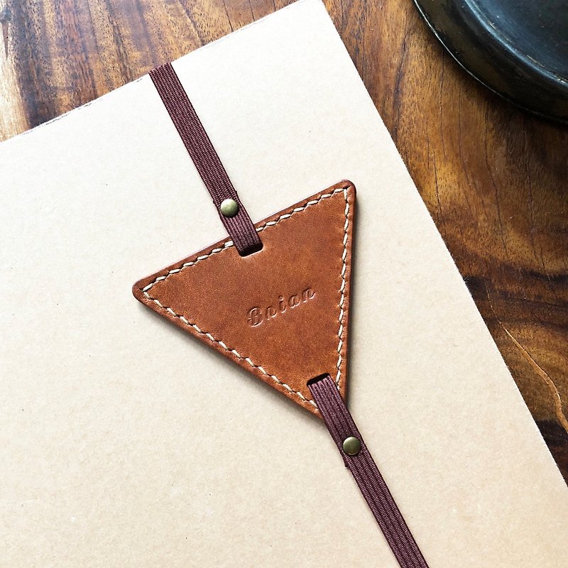 Finished product manufacturing-Triangular bookmark original handmade leather bookmark Wenqing vegetable tanned leather Italian leather - Bookmarks - Genuine Leather Brown
