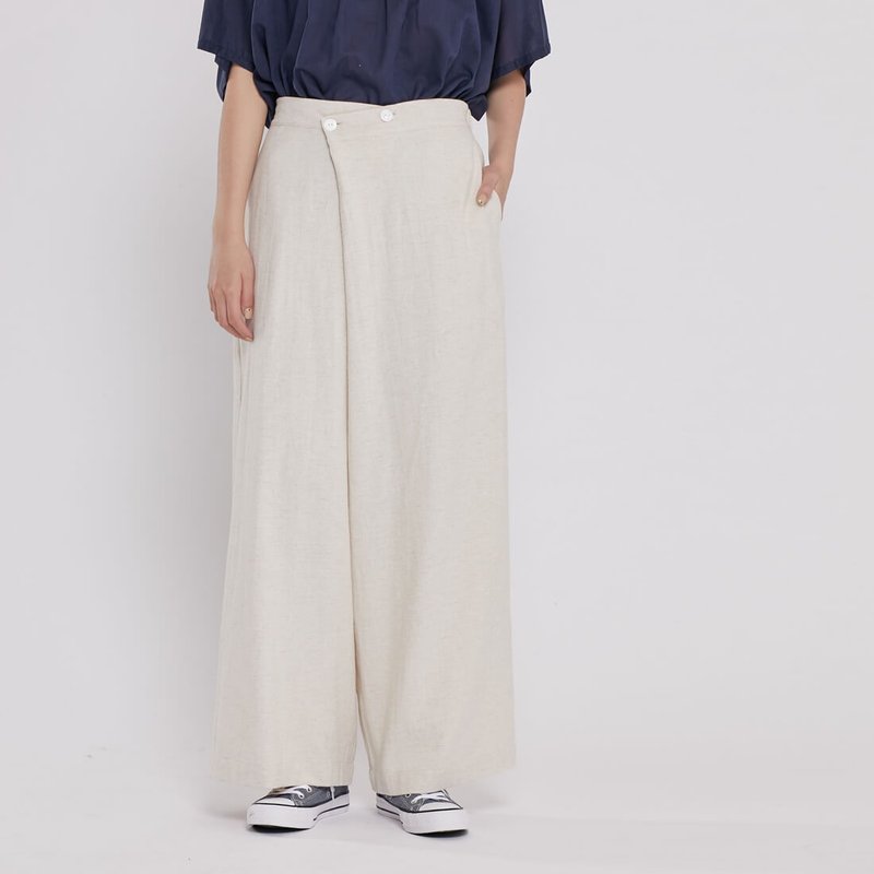 Arthur Cotton and Linen Asymmetry Wide-leg Pants / White - Women's Pants - Cotton & Hemp White