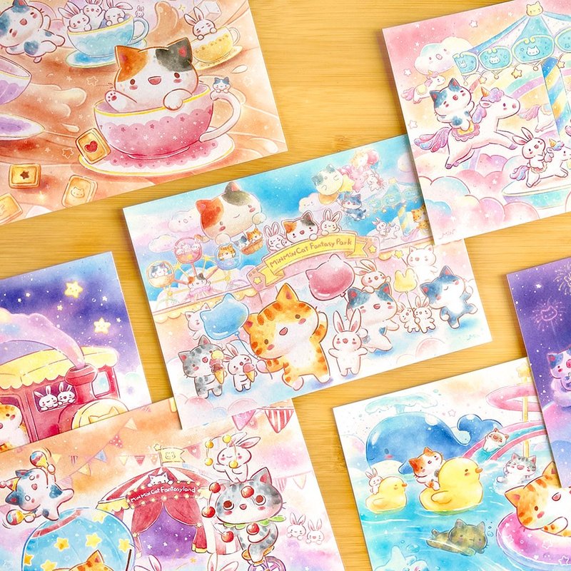 Secret Cat Amusement Park Series Watercolor Illustration Postcards (13 styles in total) - การ์ด/โปสการ์ด - กระดาษ หลากหลายสี