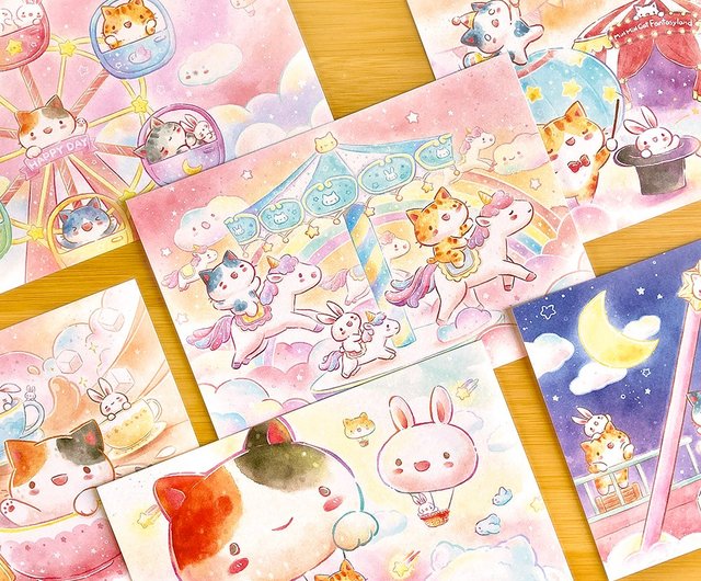 ひみつの猫遊園地シリーズ 水彩イラストポストカード（全13種