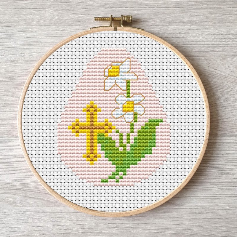 Easter cross stitch pattern pdf, Daffodils embroidery DIY Easter egg design - 其他數位設計 - 其他材質 